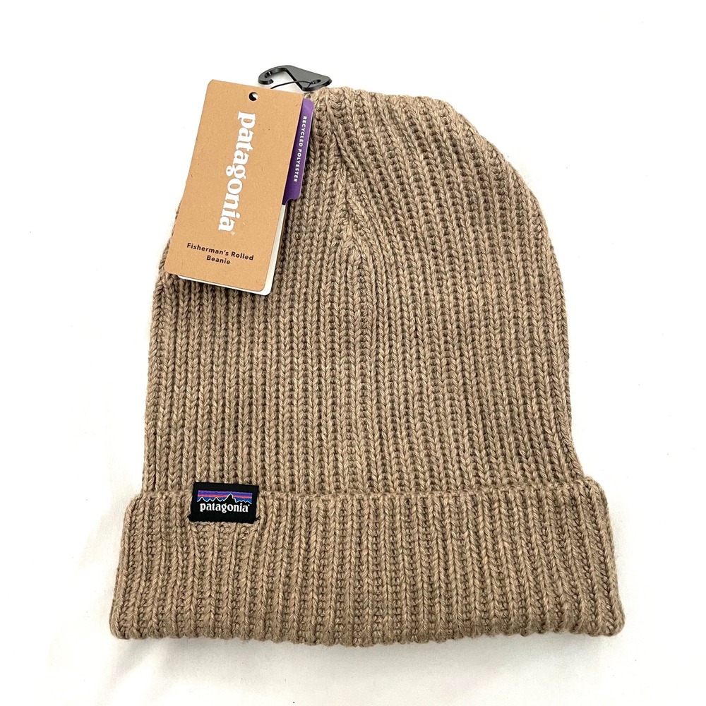 NWT Patagonia Fishermans Rolled Beanie Unisex One Size Ash Tan Ribbed Knit 29105